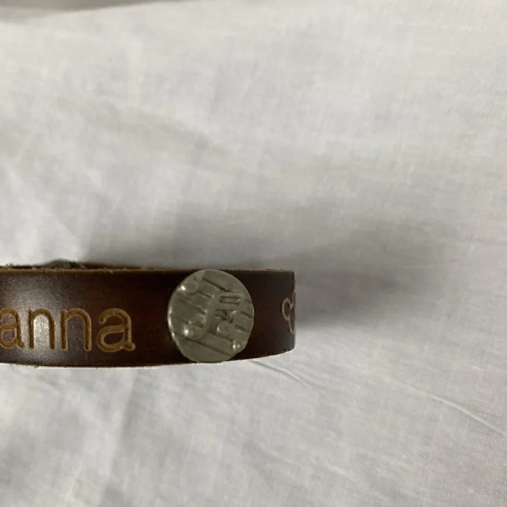 Disney Bracelet Leather Treaty Brown Brianna Leather Snap Music Note Cuff Size M